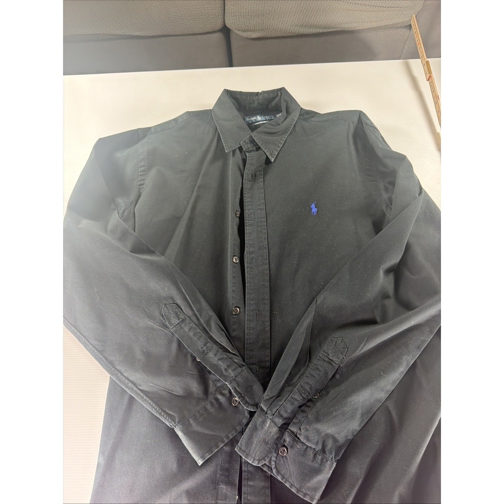 Polo Ralph Lauren Button Up Shirt Men XL Black Pony Blue Long Sleeve